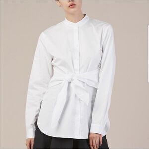 TIBI Mock Neck button up poplin shirt with the front tie